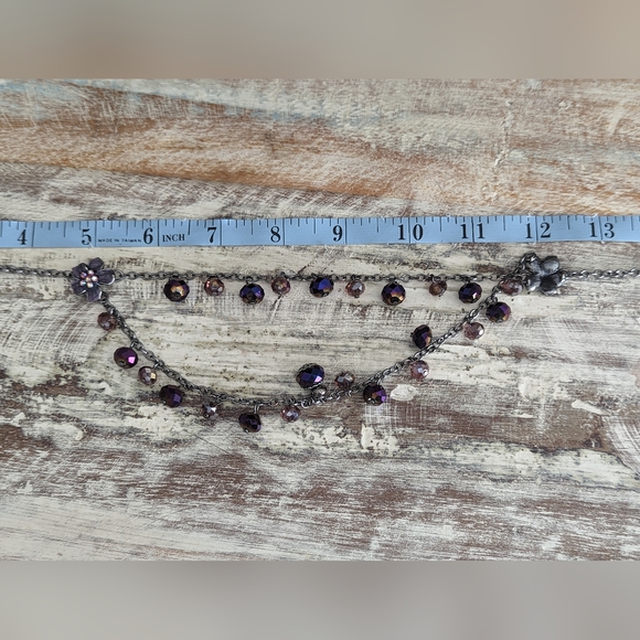 Pink and Purple Aurora Borealis and Enamel Flower Dangle Necklace - Picture 9 of 11